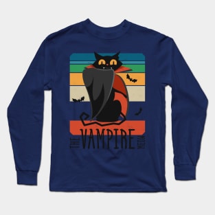 The Vampire Meow • Cute Evil Black Cat • Collection: Mad Lockdown Cat • Vintage design Long Sleeve T-Shirt